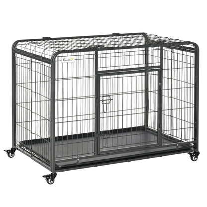 Pawhut Jaula De Metal Para Perros Plegable Con Ruedas Bandeja Extraíble_0