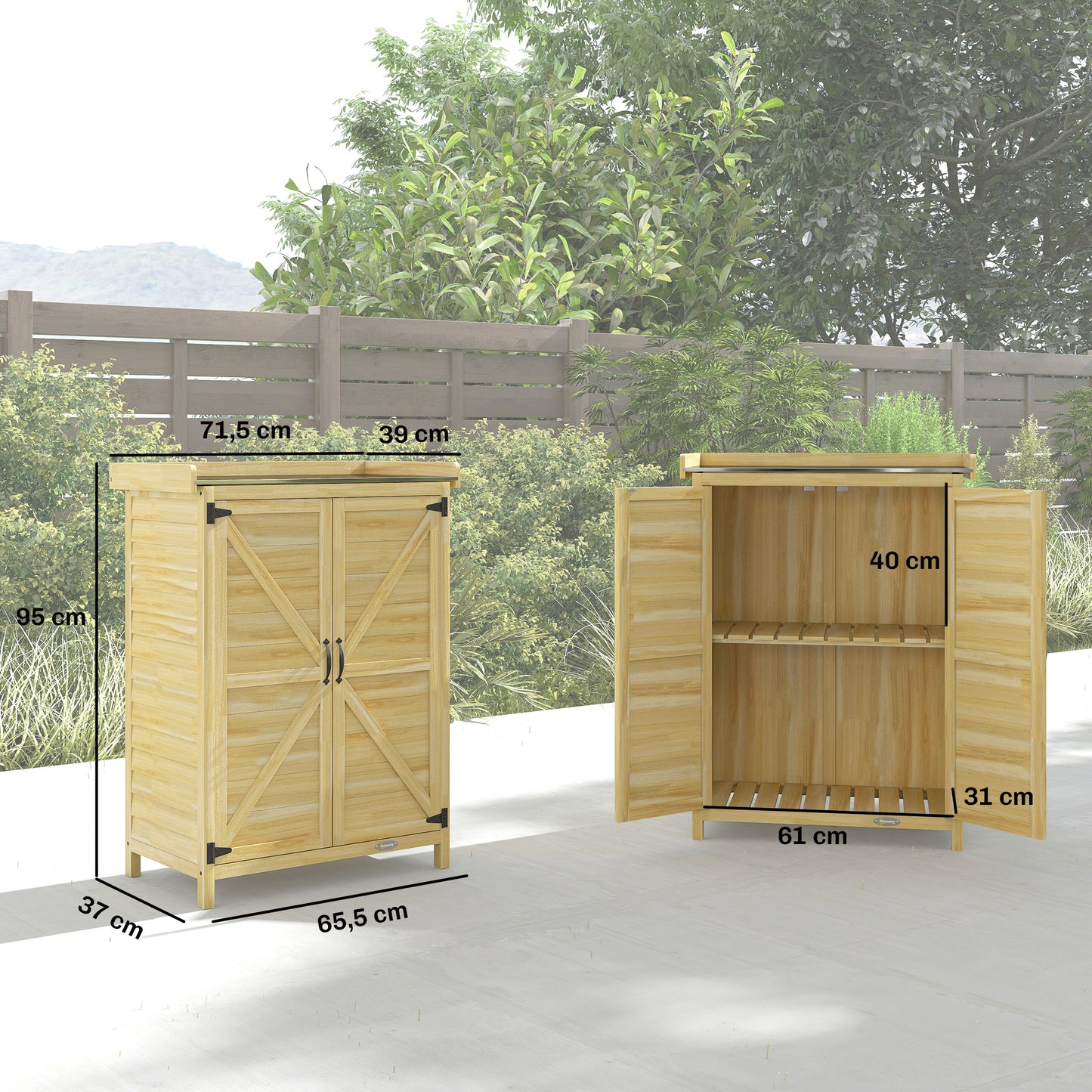 Outsunny Cobertizo De Jardín De Madera Con Techo De Metal Y 2 Puertas Natural_2