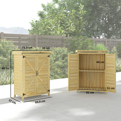 Outsunny Cobertizo De Jardín De Madera Con Techo De Metal Y 2 Puertas Natural_2