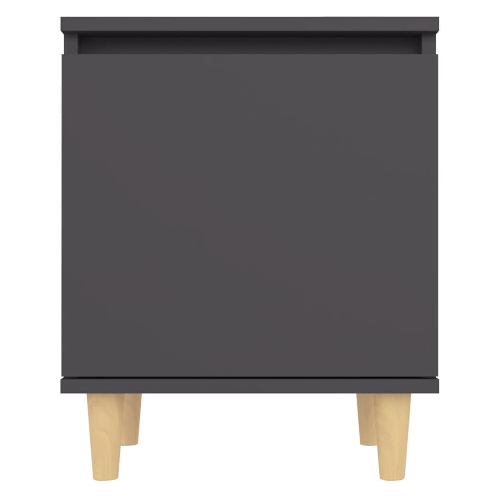 Mesita De Noche Con Patas De Madera Maciza Gris 40x30x50 Cm_4