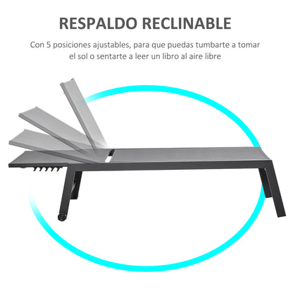 Outsunny Conjunto De 2 Tumbonas De Jardín De Aluminio 169x65x102 Cm Gris_4