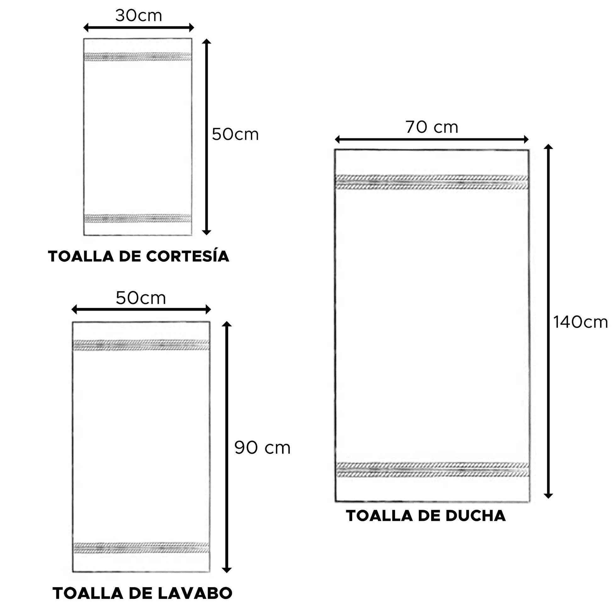 Juego De 4 Toallas De Baño: 2 Toallas De Lavabo 50x90; 2 Toallas De Ducha 70x140cm 450 Gr/m2 100% Algodón Blanco_2