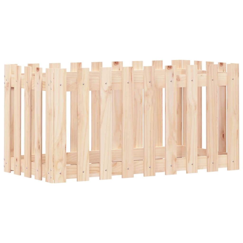Arriate Elevado Jardín Con Valla Madera Maciza Pino 100x50x50cm_3