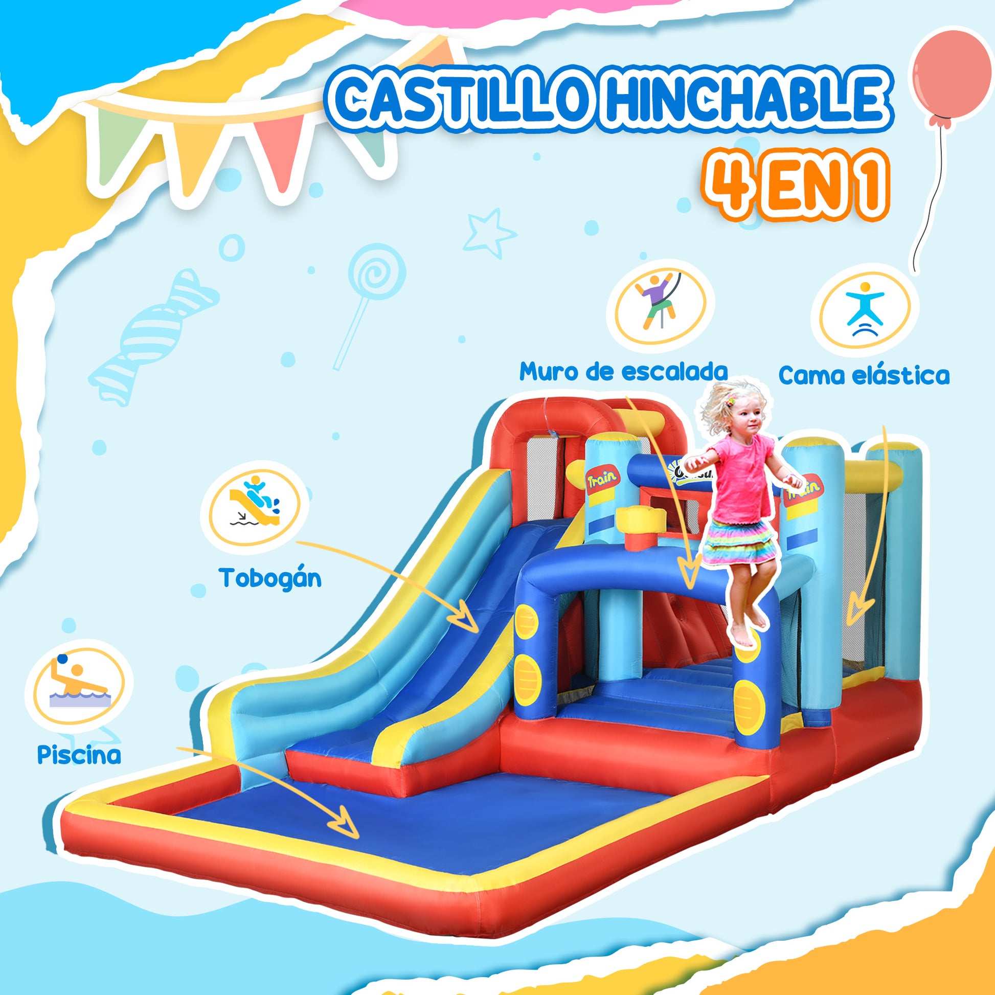 Outsunny Castillo Hinchable Para Niños Con Soplador 435x245x200 Cm Multicolor_3