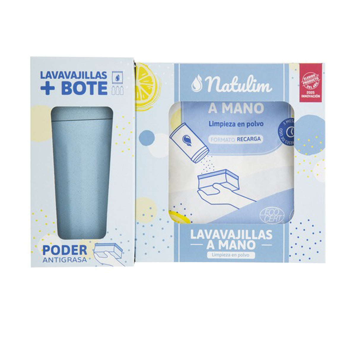 Polvo Lavavajillas a mano Pack (bote + refill) limón Natulim