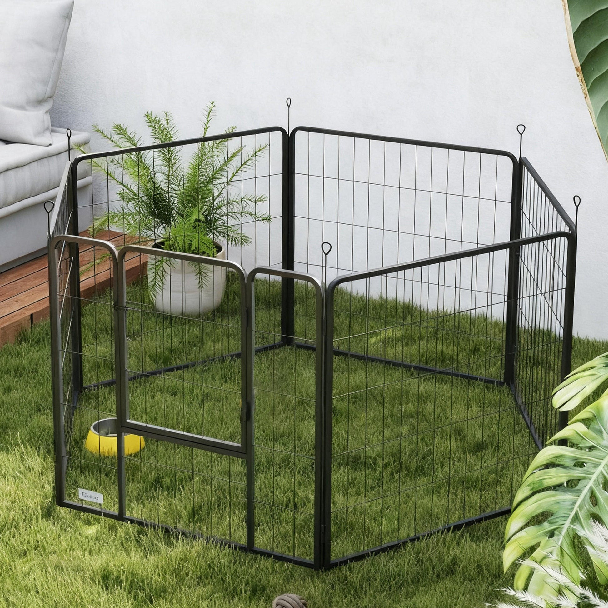 Pawhut Parque Para Perros De 6 Paneles De 80 Cm De Altura Con Puerta Negro_1