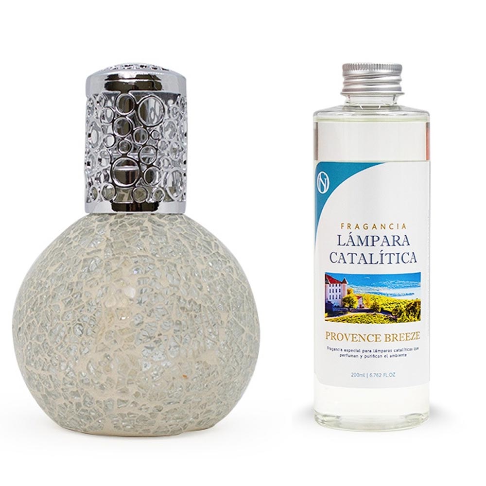 Lámpara Catalítica Mosaico Blanco + Aroma Provence Breeze 500ml - Elimina Malos Olores, Impurezas Y Perfuma_0