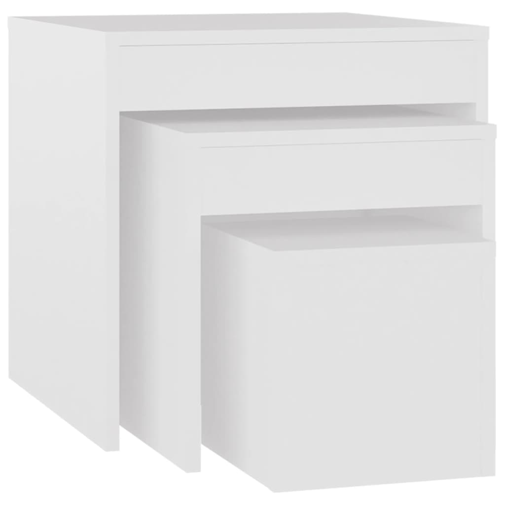 Mesas Apilables 3 Piezas Madera Contrachapada Blanco_0