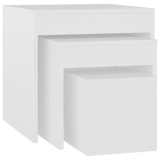 Mesas Apilables 3 Piezas Madera Contrachapada Blanco_0