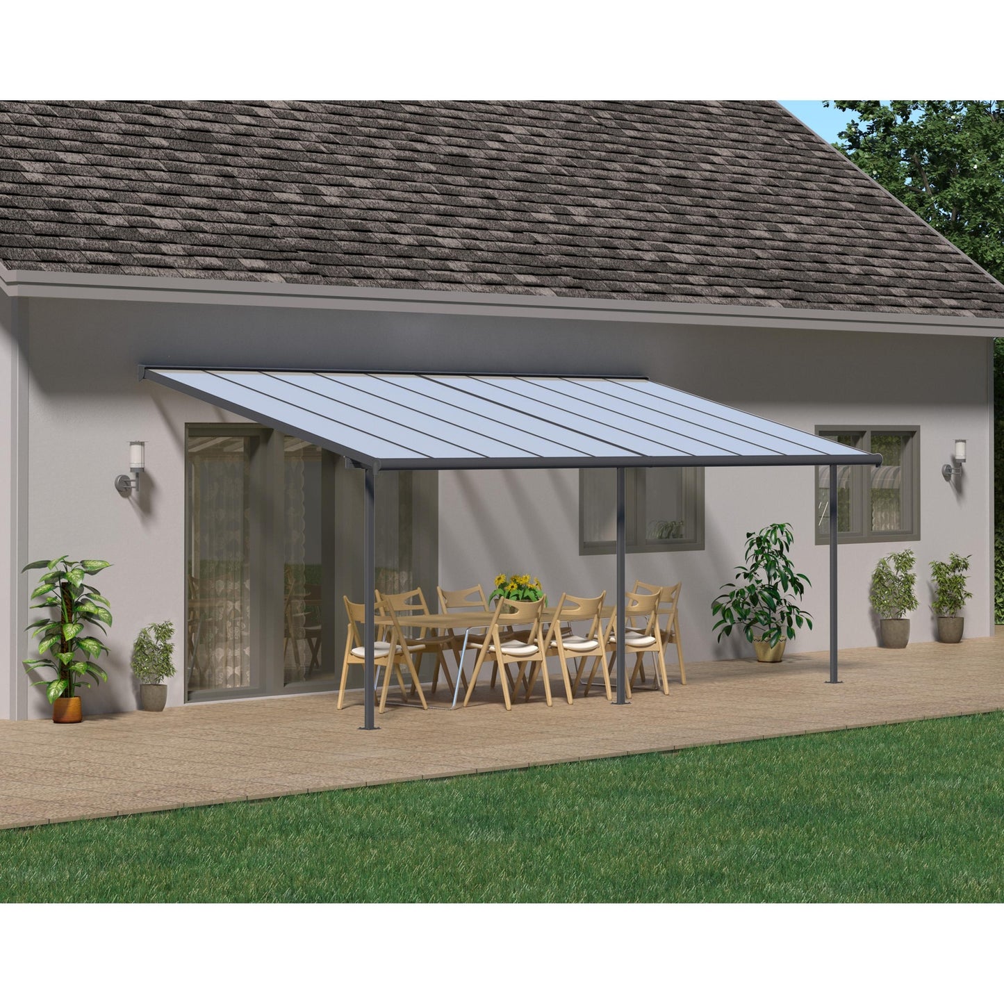 Pérgola adosada Sierra 299x610 m gris