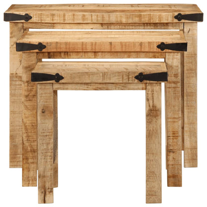 Mesas Apilables 3 Piezas Madera Maciza De Mango Rugosa_4