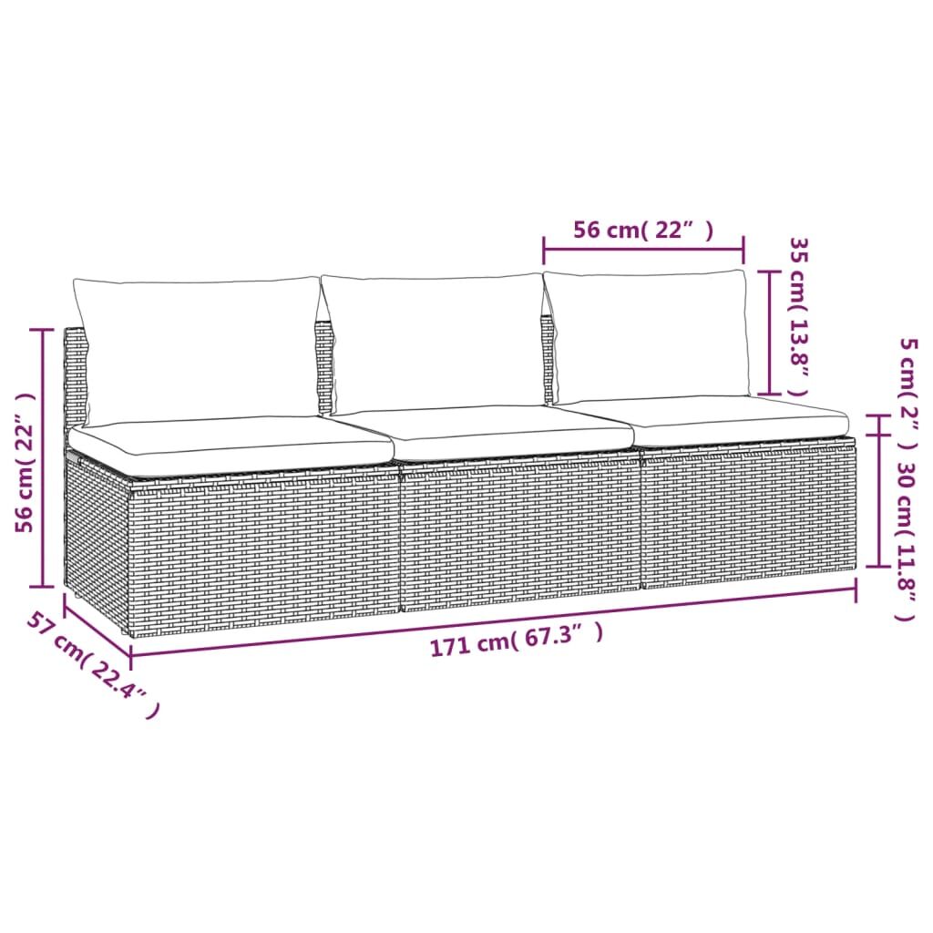 Vidaxl Sofá De Jardín De 3 Plazas Con Cojines Ratán Sintético Gris_2