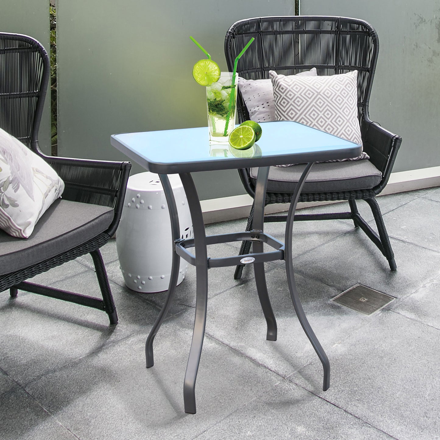Outsunny Mesa Auxiliar De Cristal Templado Cuadrada Para Balcón Negro_1