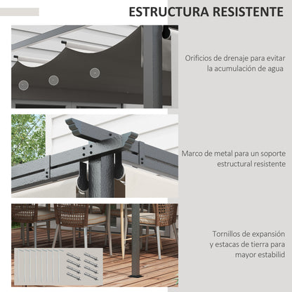 Outsunny Pérgola De Jardín 4x3 M Con Techo Retráctil 4 Cortinas Enrollables_5