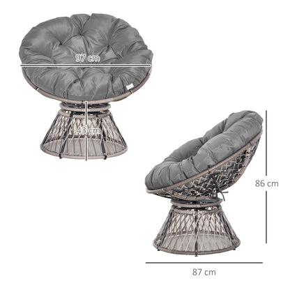 Outsunny Silla Giratoria 360° De Ratán Sintético Con Cojín 87x97x86 Cm Gris_2