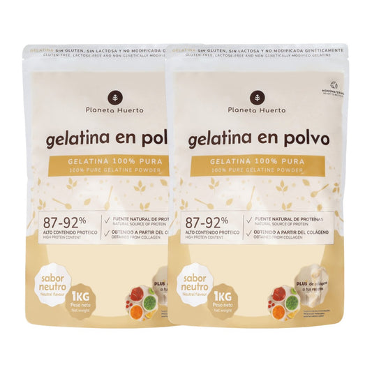 Pack 2x Gelatina neutra en polvo fuente de colágeno Planeta Huerto 1 Kg