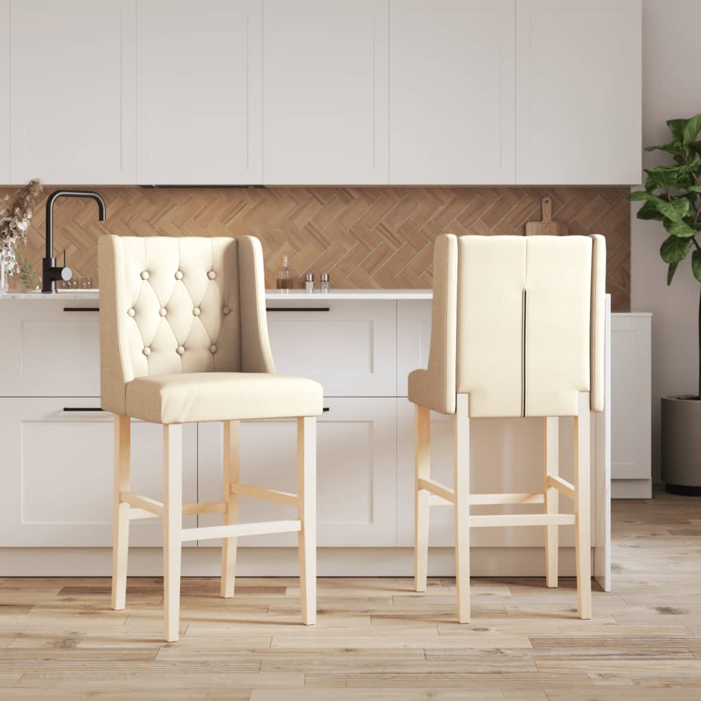 Taburetes Altos 2 Uds Madera Maciza De Caucho Y Tela_1