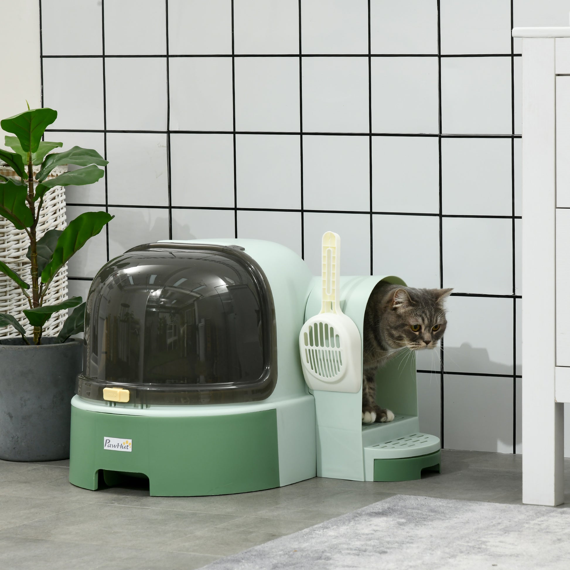 Pawhut Arenero Para Gatos Con Cubierto Con Bandejas Extraíbles 52x60x42 Cm Verde_1