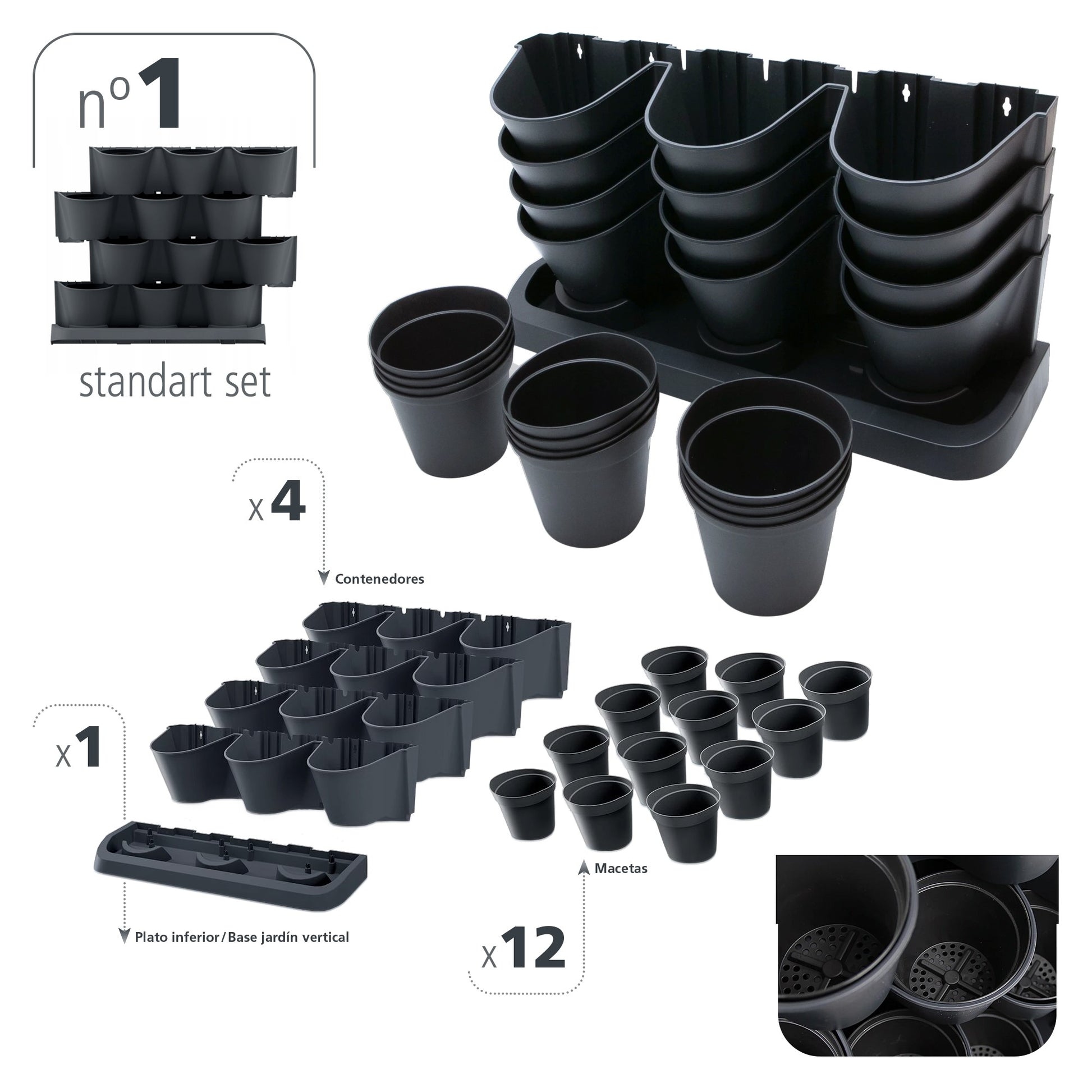 Macetero Vertical Prosperplast Cascade Garden De Plastico En Color Antracita 68,5 (largo) X 19 (ancho) X 54,6 (alto) Cm_4