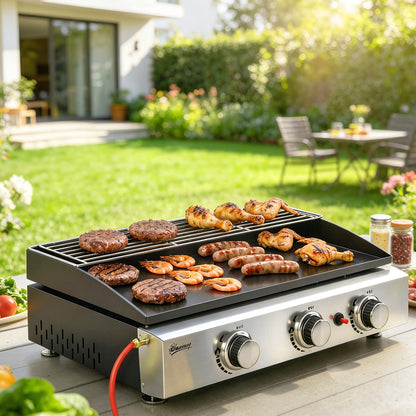 Outsunny Barbacoa De Gas Con 3 Quemadores 7,5 Kw Plancha Rejilla Calentadora_4