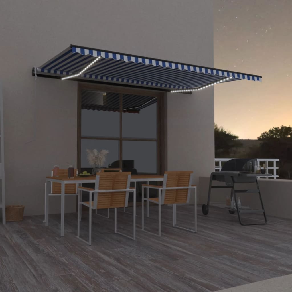 Toldo Automático Led Sensor De Viento Azul Y Blanco 500x350 Cm_1