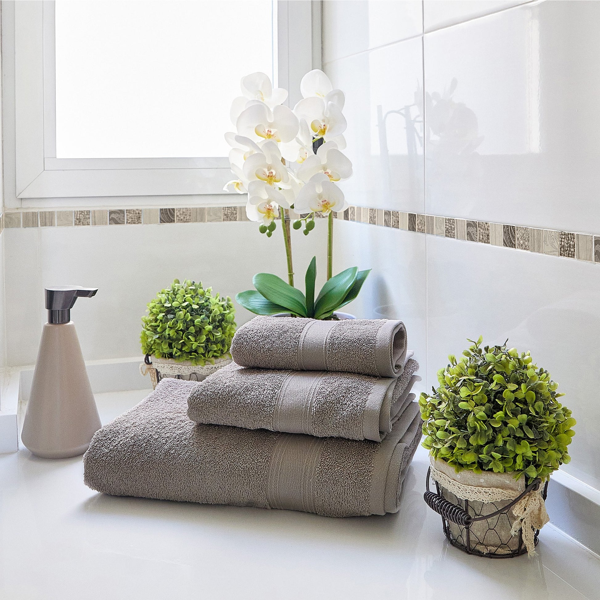 Juego De 6 Toallas De Baño: 2 Toallas De Cortesía 30x50 ; 2 Toallas De Lavabo 50x90 ; 2 Toallas De Ducha 70x140cm 450 Gr/m2 100% Algodón Topo_4