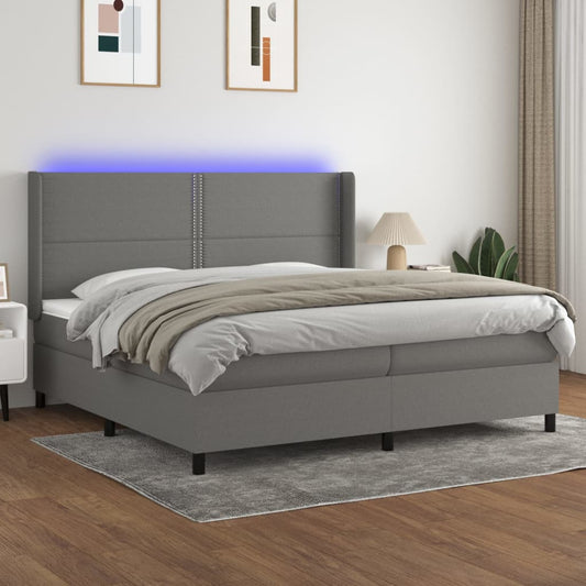 Cama Box Spring Colchón Y Luces Led Tela Gris Claro 200x200 Cm / Vetonek_0