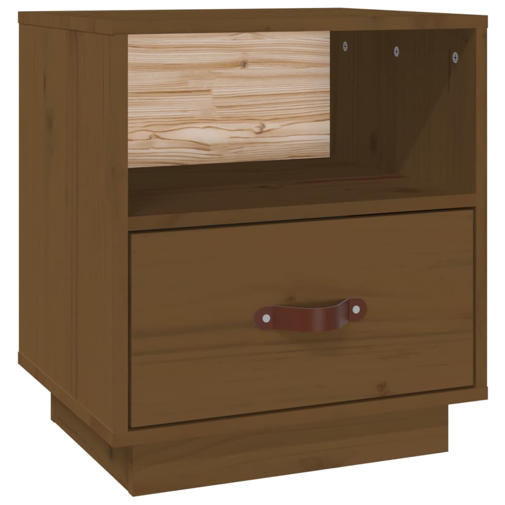 Mesita De Noche Madera Maciza De Pino Marrón Miel 40x34x45 Cm_0