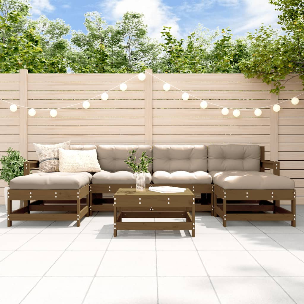 Vidaxl Juego De Muebles Jardín 7 Pzas Madera Maciza Pino Marrón Miel_1