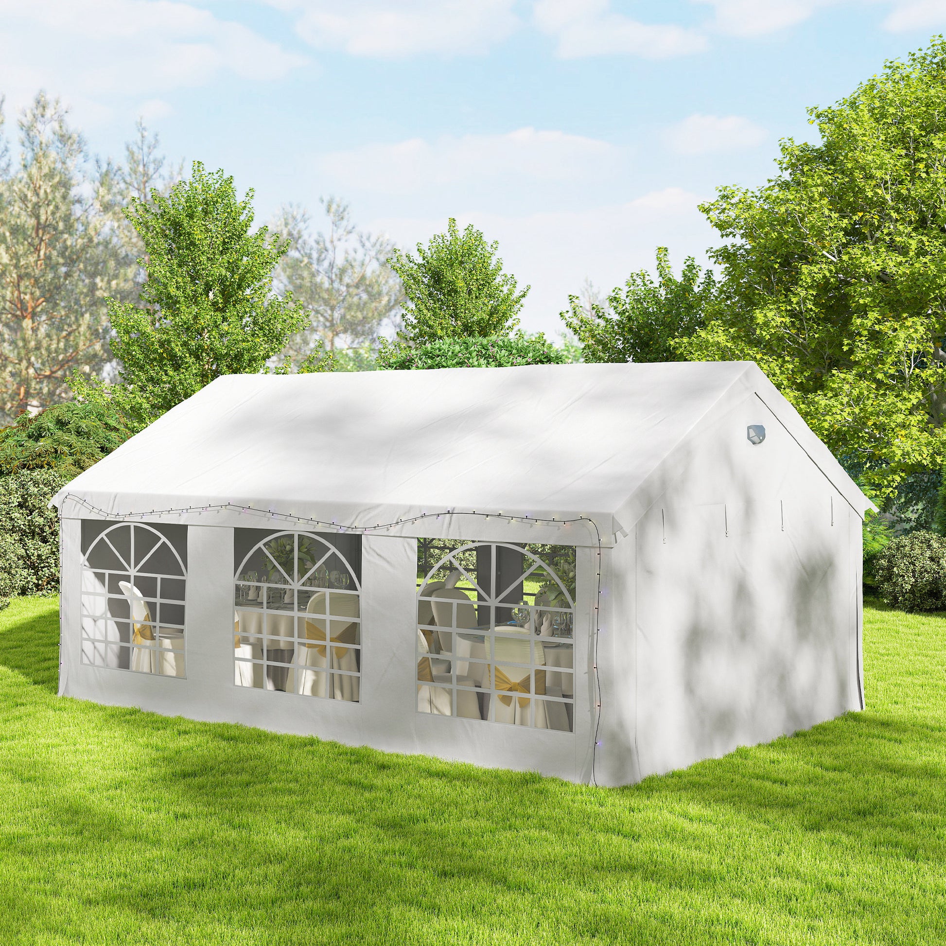 Outsunny Carpa Para Fiesta 4x6 M Con Luces Led Paredes Extraíbles Puertas Blanco_4