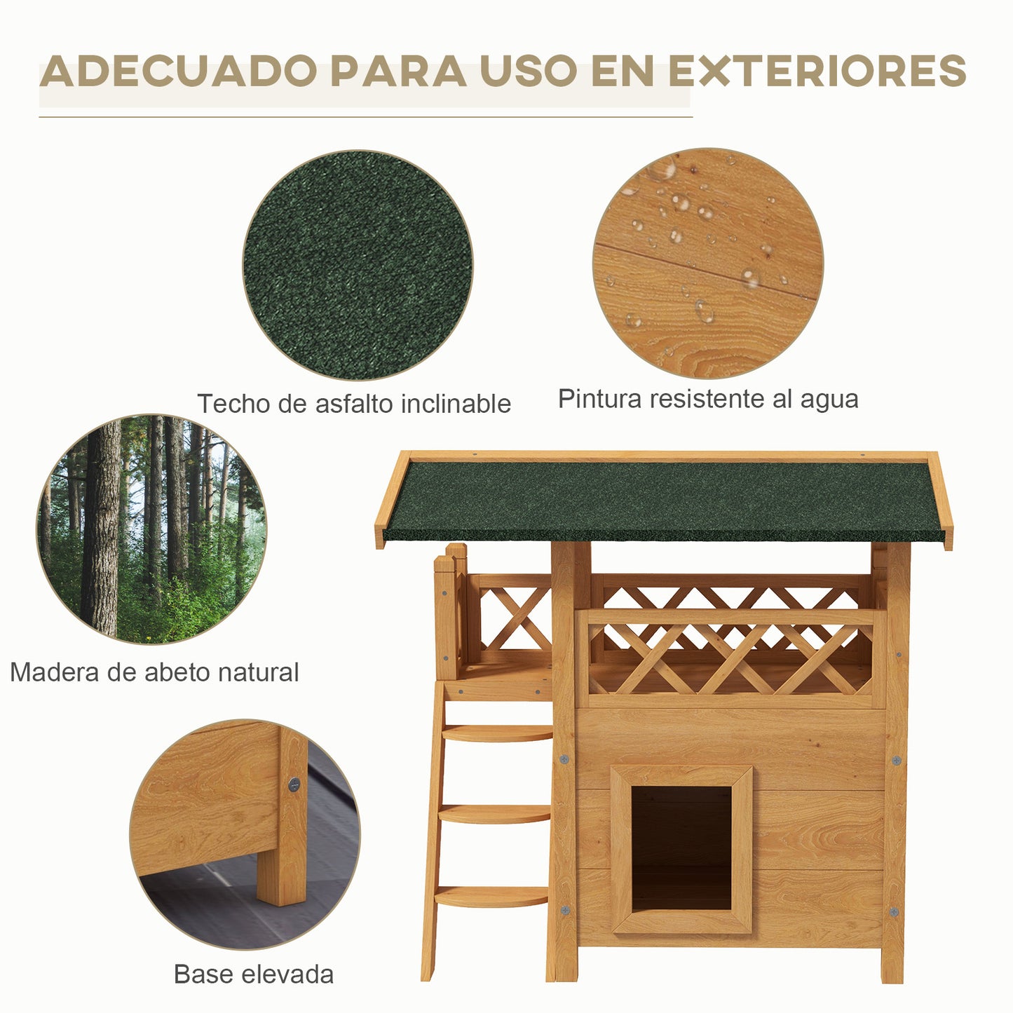Pawhut Casa Para Gatos De Madera 77x50x73 Cmcon Techo Asfáltico Escalera Natural_4