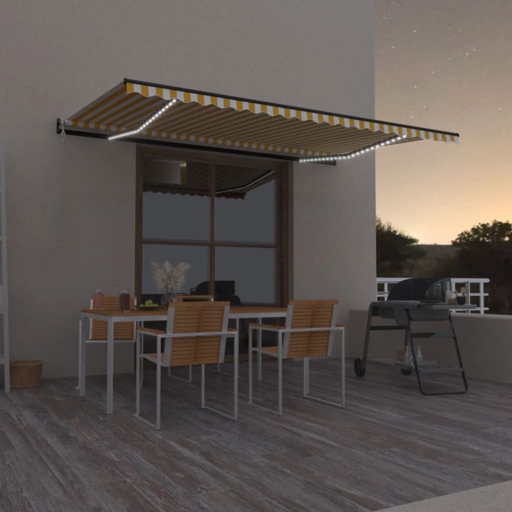 Toldo Automático Led Sensor De Viento Amarillo Blanco 500x350cm_1