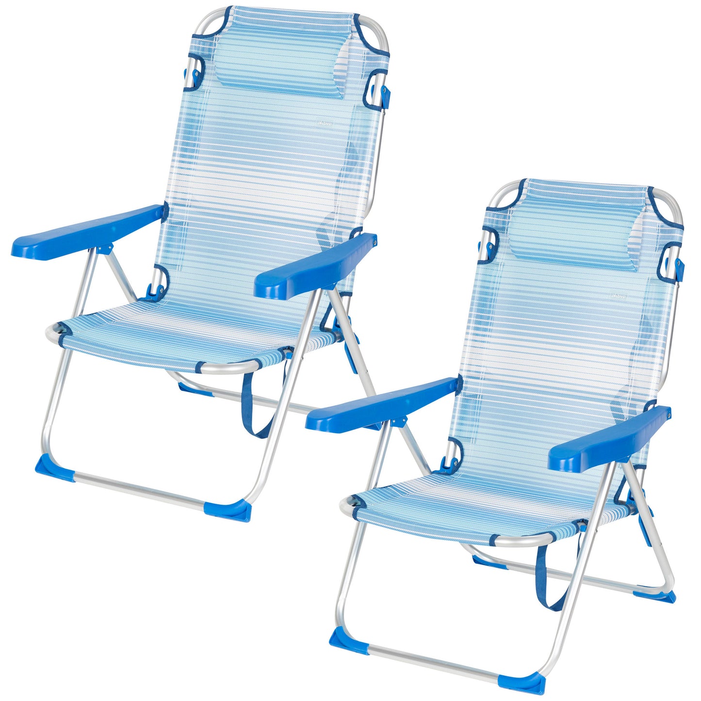 Aktive Pack 2 Sillas Plegables Playa 48x60x90 Cm Rayas Azul 5 Posiciones Con Cojín Y Asa_0