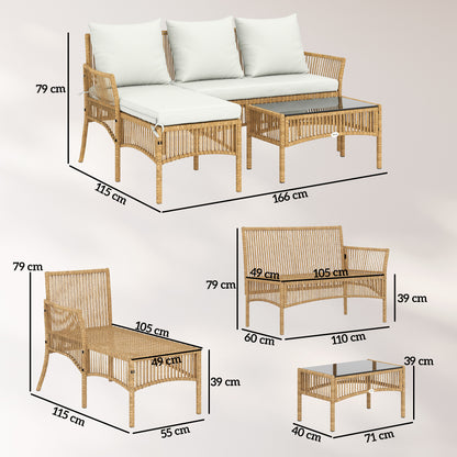Outsunny Muebles Jardín Ratán 3 Piezas Cojines, Blanco Crema_2