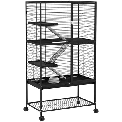 Pawhut Jaula Para Animales Pequeños De 4 Niveles Con Ruedas 78x45,5x136 Cm Negro_0