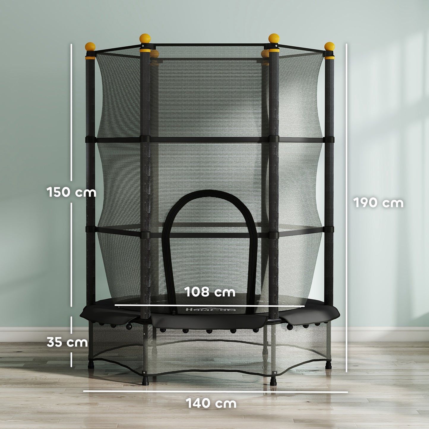 Homcom Cama Elástica Infantil Ø140 Cm Con Red De Seguridad Negro_2