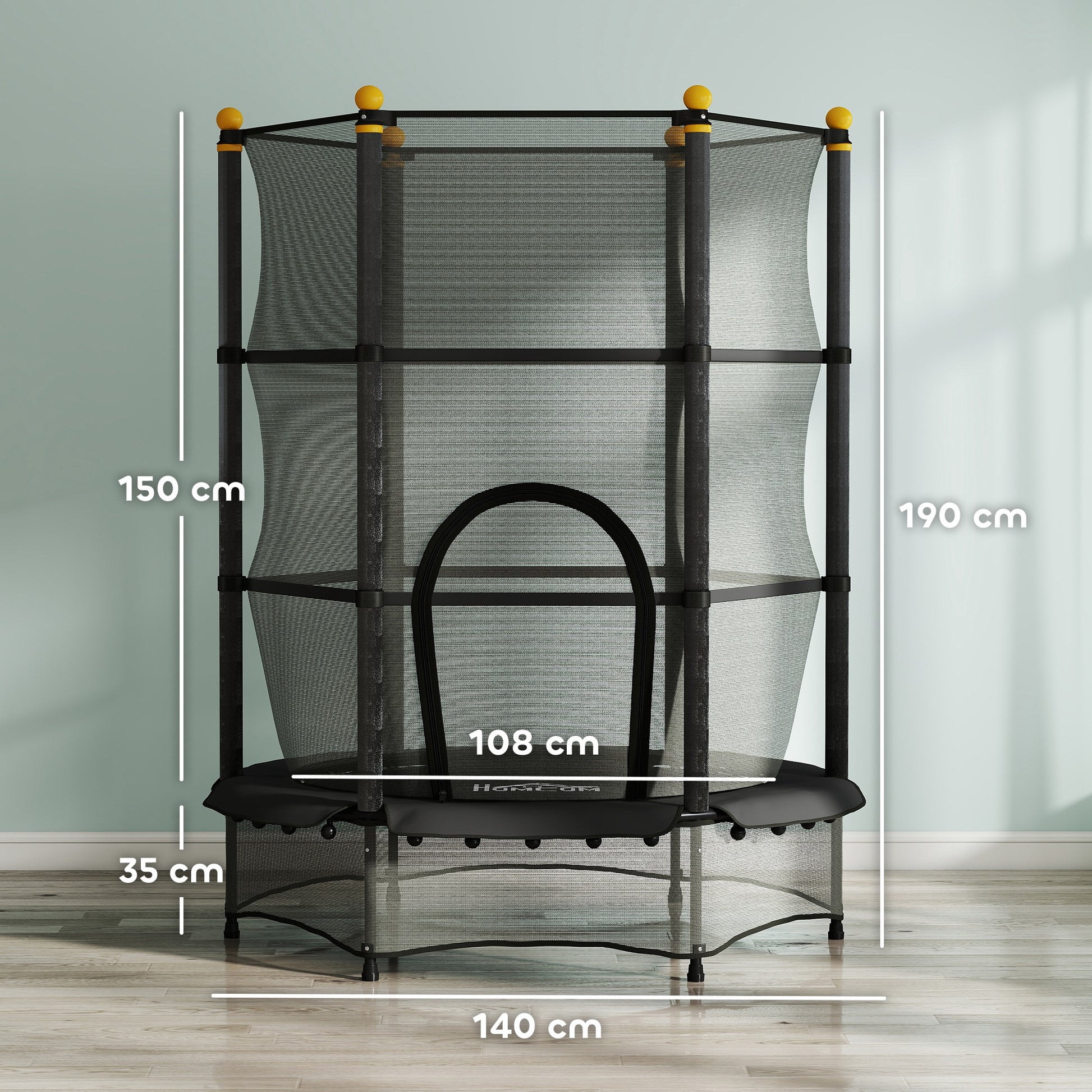 Homcom Cama Elástica Infantil Ø140 Cm Con Red De Seguridad Negro_2