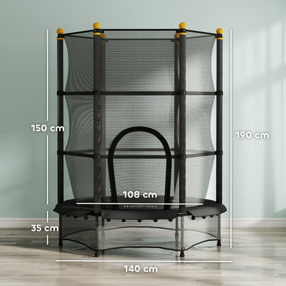 Homcom Cama Elástica Infantil Ø140 Cm Con Red De Seguridad Negro_2