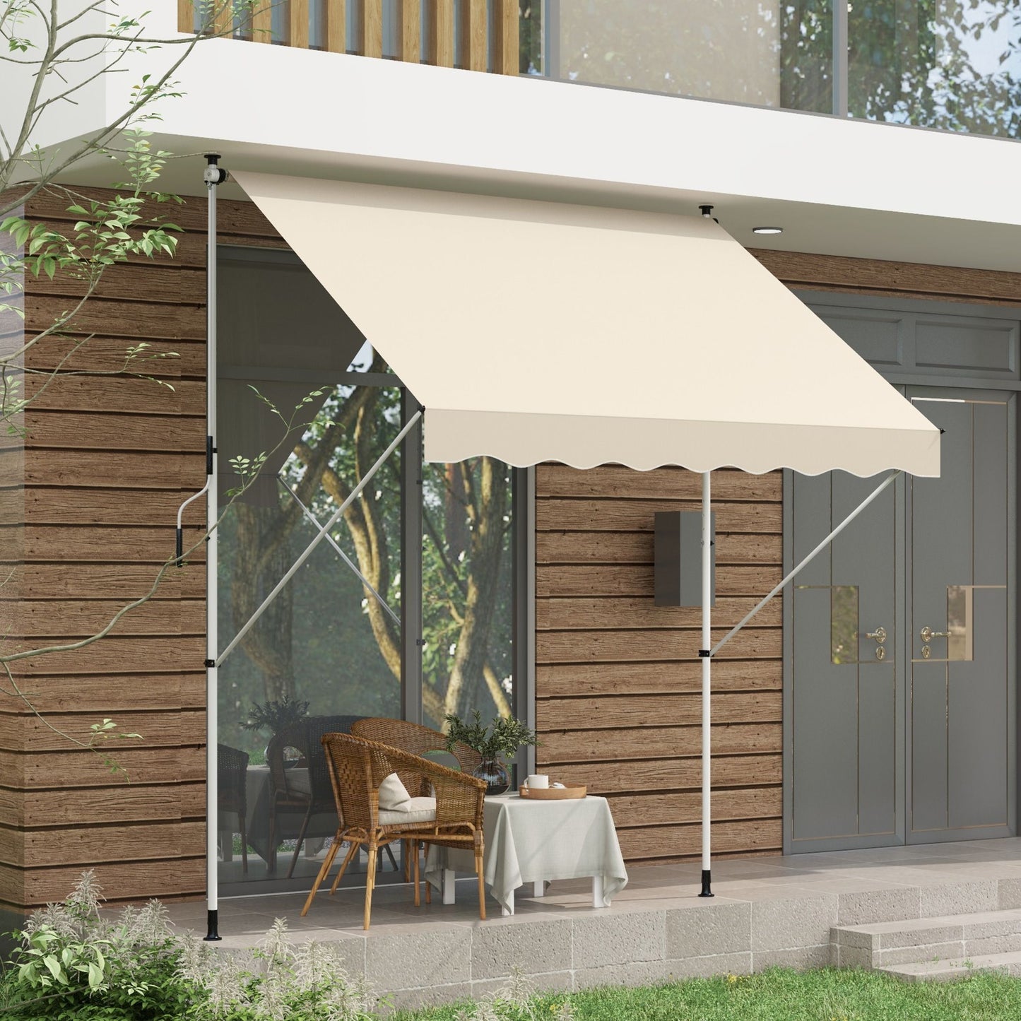 Outsunny Toldo Manual Retráctil 300x150x170-280 Cm Con Altura Ajustable Beige_1