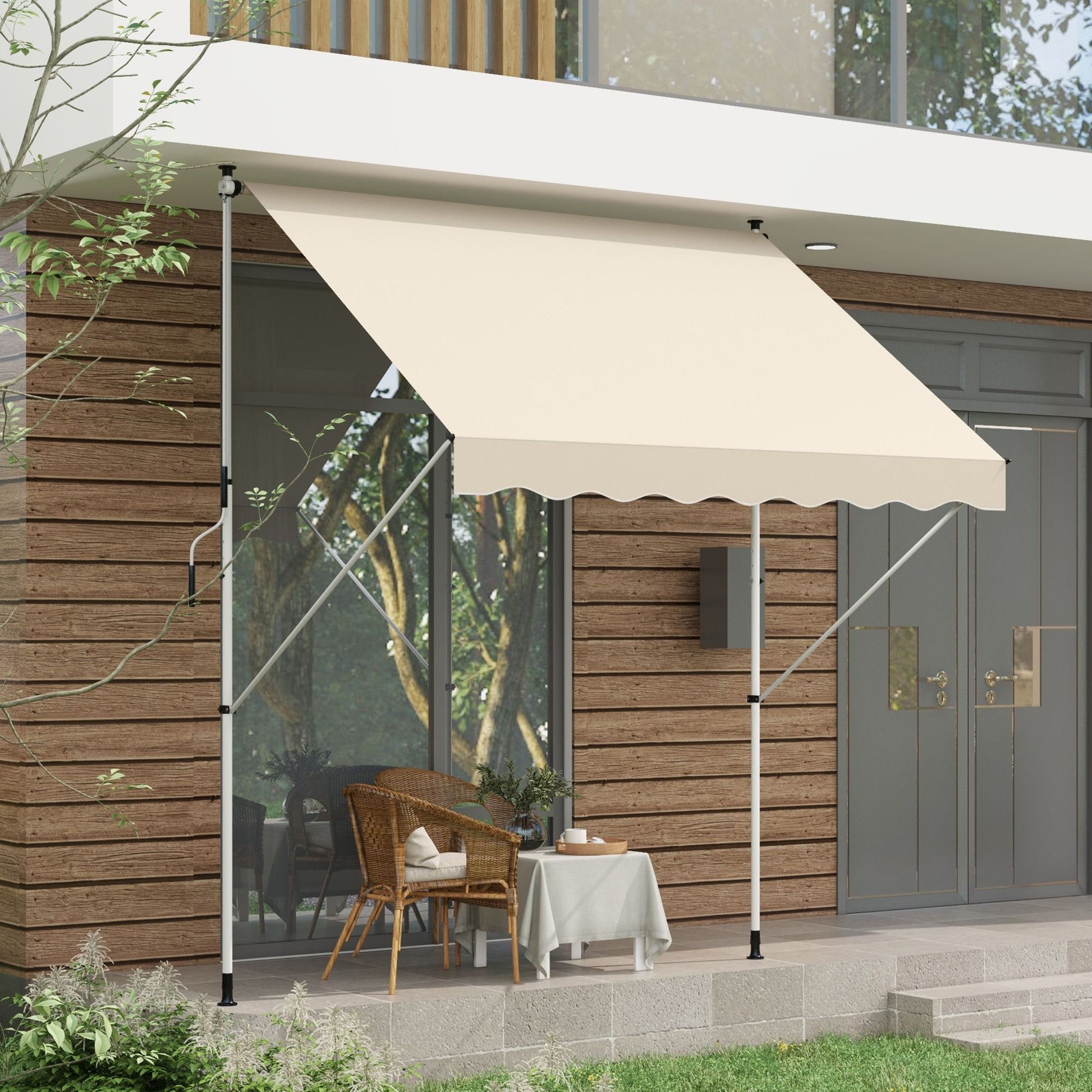Outsunny Toldo Manual Retráctil 300x150x170-280 Cm Con Altura Ajustable Beige_1