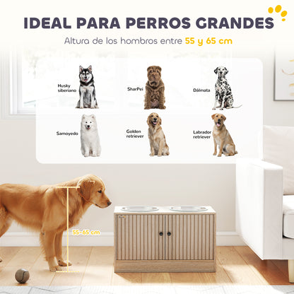 Pawhut Comedero Perro Elevado Con 2 Cuencos De Acero Inoxidable 2x2000 Ml Roble_4