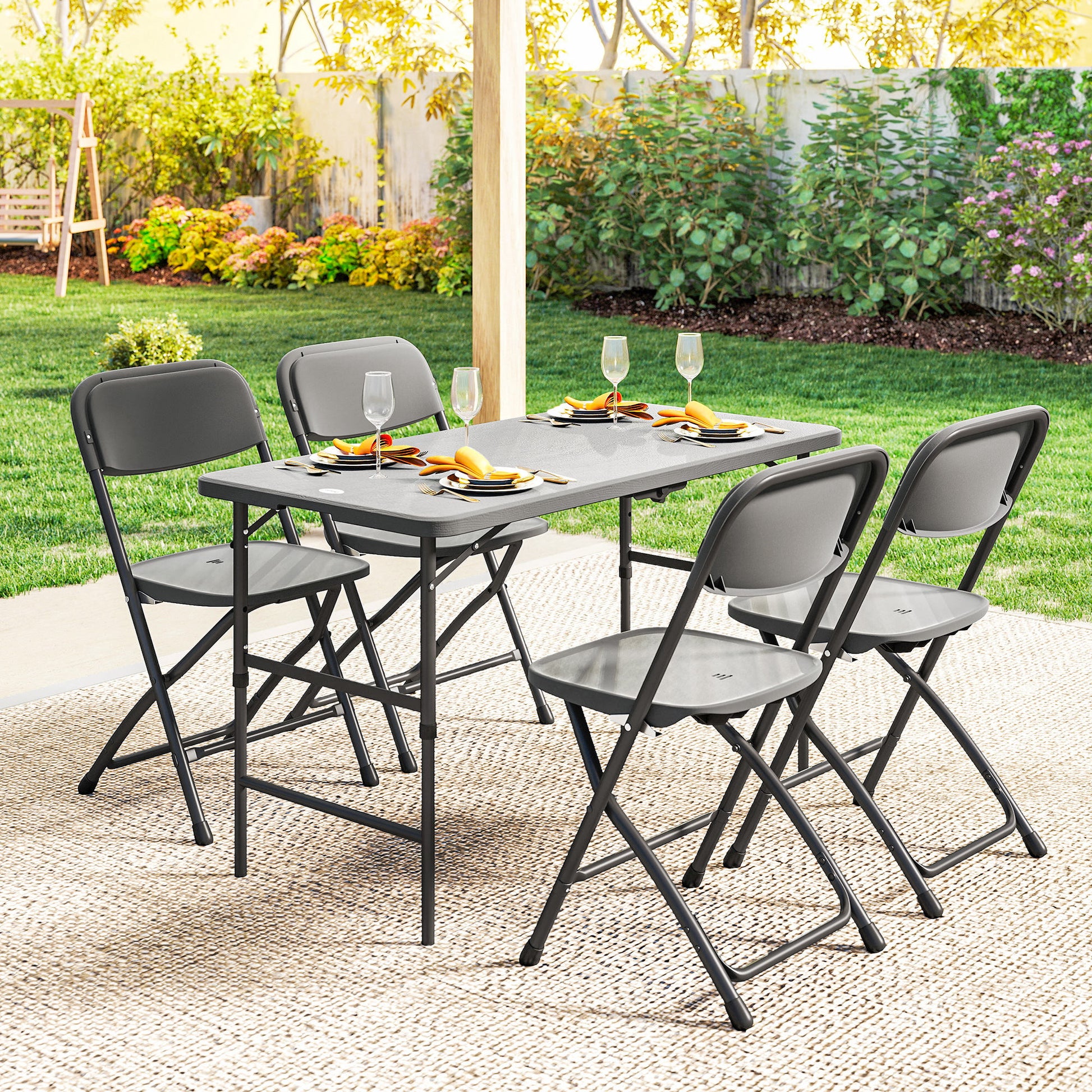 Outsunny Conjunto De Mesa Y Sillas Jardín Plegable 5 Piezas Con Mesa Ajustable_4