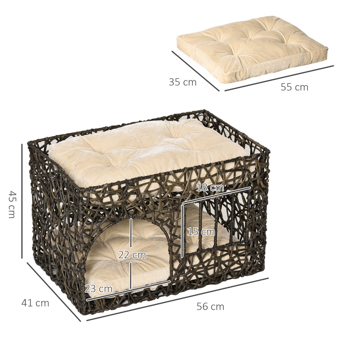 Pawhut Cesta De Ratán Para Gatos De 2 Alturas Con 2 Cojines Suaves Y Ventana_2