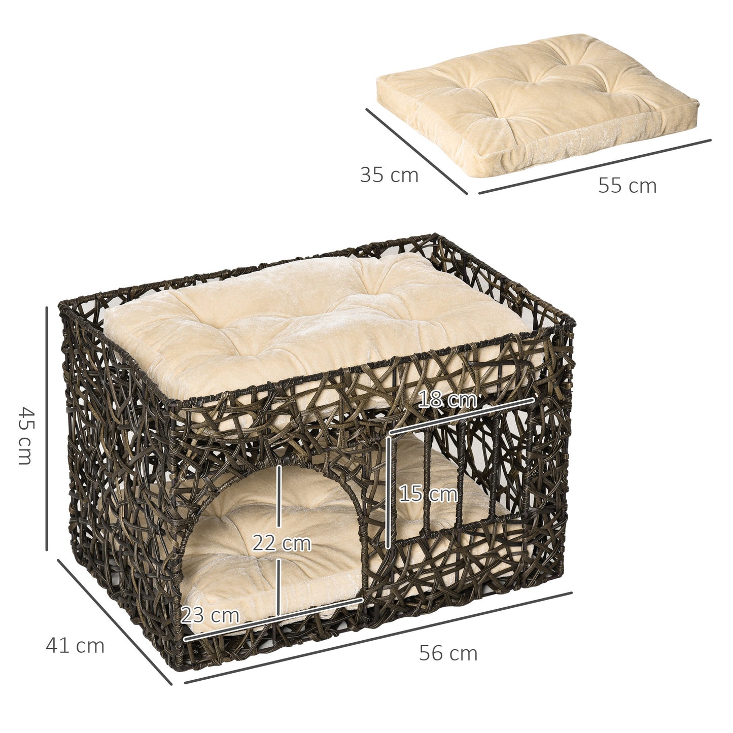 Pawhut Cesta De Ratán Para Gatos De 2 Alturas Con 2 Cojines Suaves Y Ventana_2