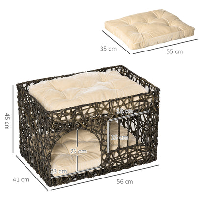 Pawhut Cesta De Ratán Para Gatos De 2 Alturas Con 2 Cojines Suaves Y Ventana_2