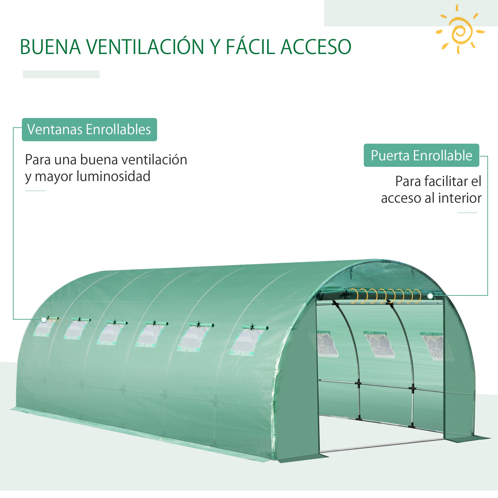 Outsunny Cubierta De Invernadero Túnel 6x3x2m 12 Ventanas Y Puerta Enrollable_3