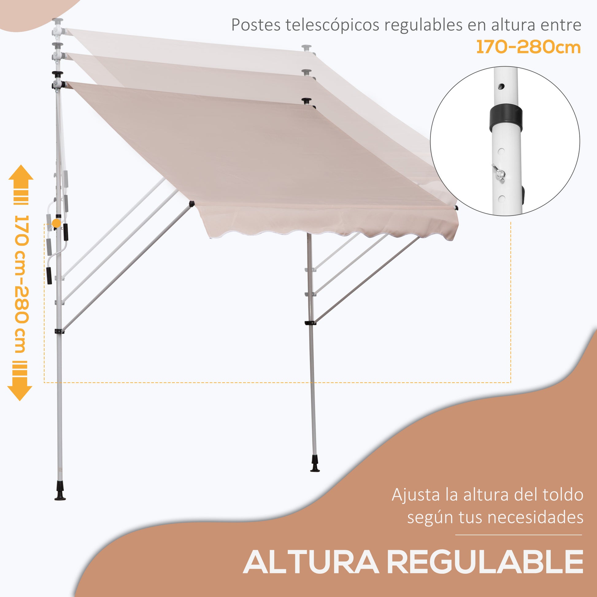 Outsunny Toldo Manual Retráctil 200x150x170-280cm Con Manivela Para Terraza_3