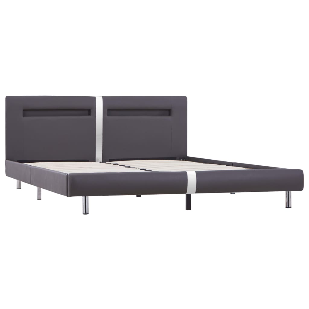 Estructura De Cama Con Led Sin Colchón Cuero Gris 180x200 Cm / Vetonek_1