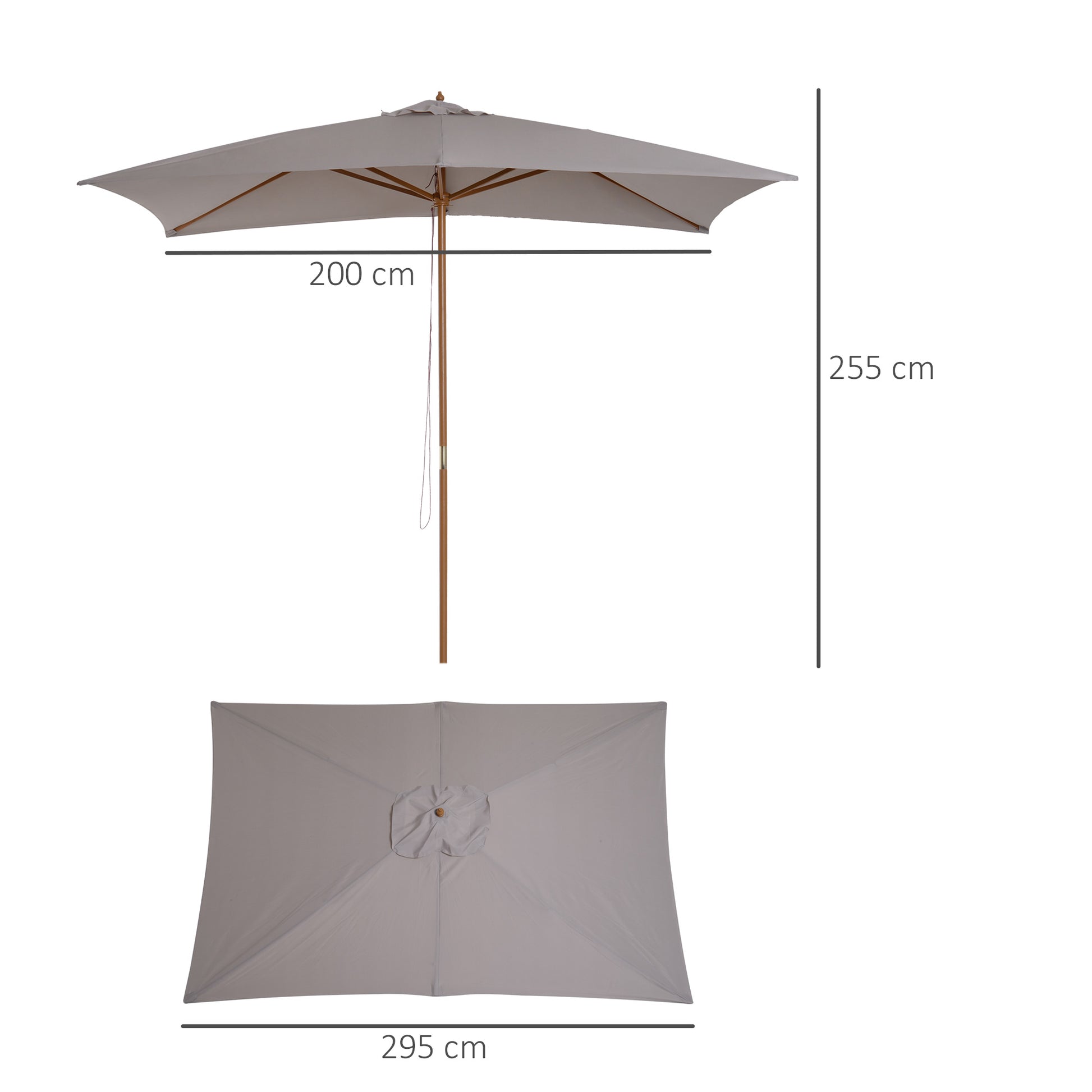 Outsunny Sombrilla Jardín 3x2 M Con Mástil De Madera Y Sistema De Polea Gris_2