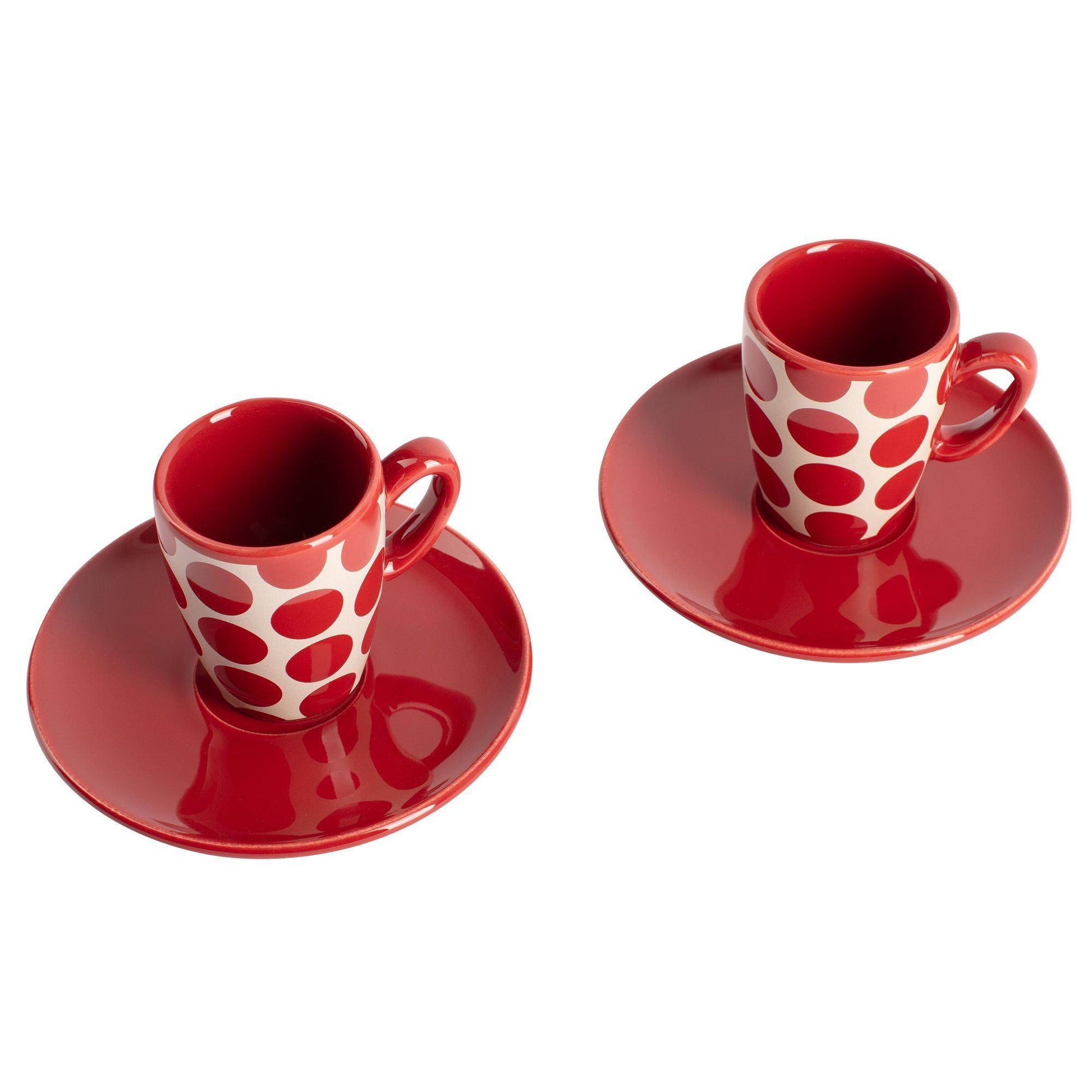 Set De 4pc Café (2 Tazas De 75ml + 2 Platos De Color Solido) Stoneware De Topos Rojos_4